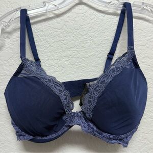 Lace Trim Navy Blue Bra